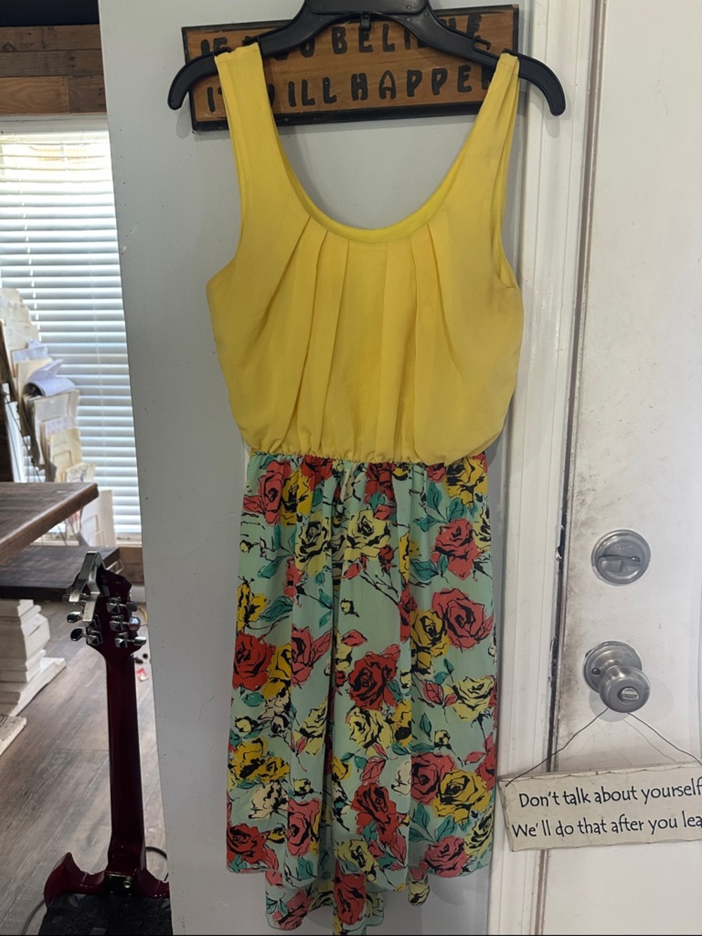 Charlotte Russe Yellow Tank Dress with Mint Floral Skirt